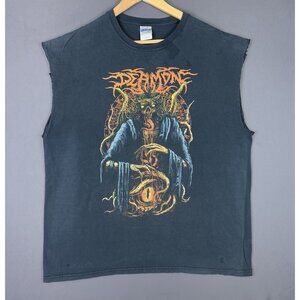 Vintage Y2K Deamon Band Tee Brutal Death Metal Chopped Sleeve Black Shirt Rare T